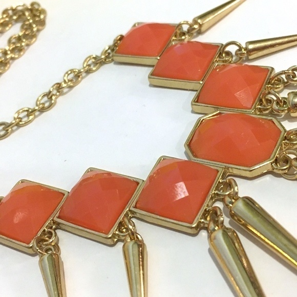 3/$29! Long Orange Gold Statement Necklace Spikes - Picture 6 of 8